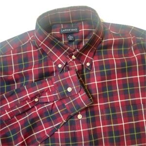 Lands End Shirt‎ Mens Large Red Plaid Button Down Long Sleeve Casual Cotton